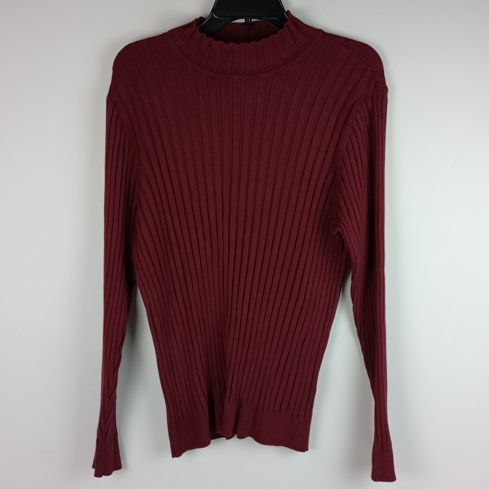 St. John's Bay Womens XL Burgundy Ribbed Knit Mock Neck Casual Pullover Sweater